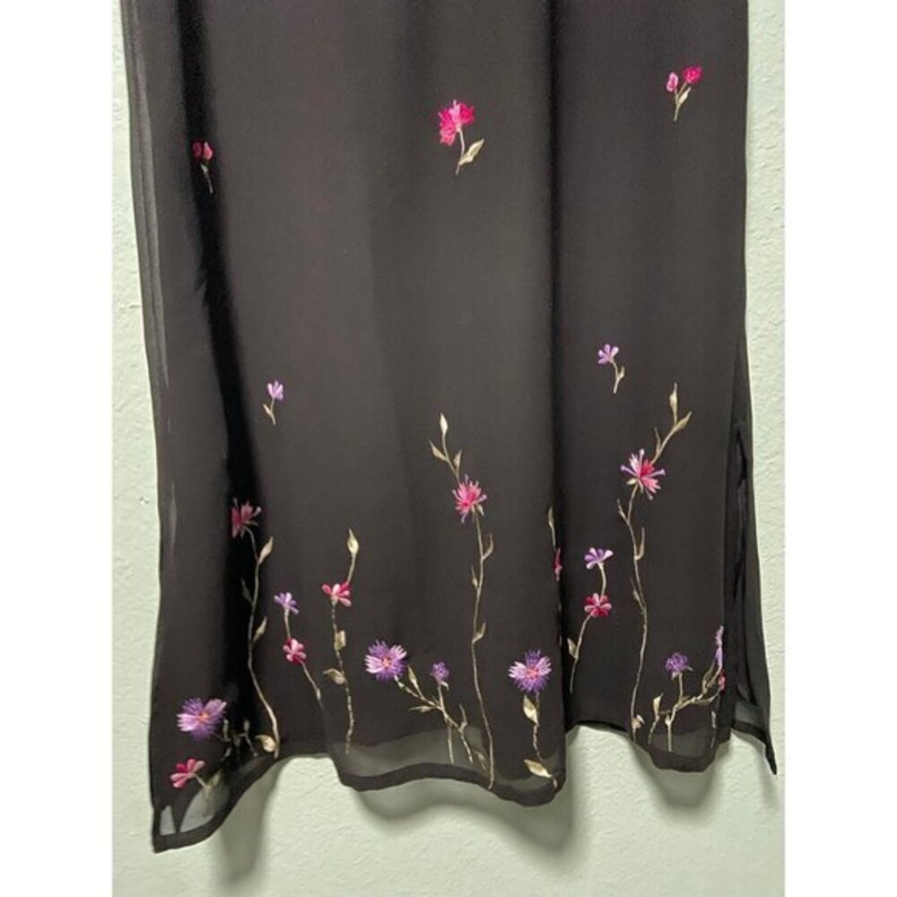 Vintage Bedford Fair Women’s Black Flutter Sleeves Embroidered Floral Dress XL - Picture 3 of 8